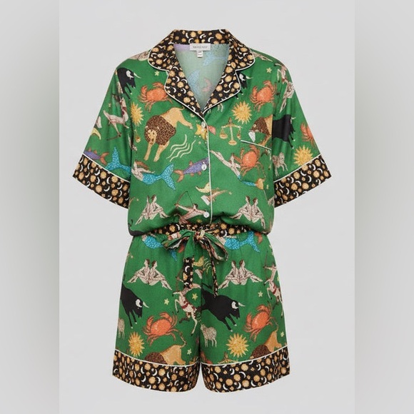 Green Constellation Print Home Shorts Two-piece Set - Picture 2 of 7